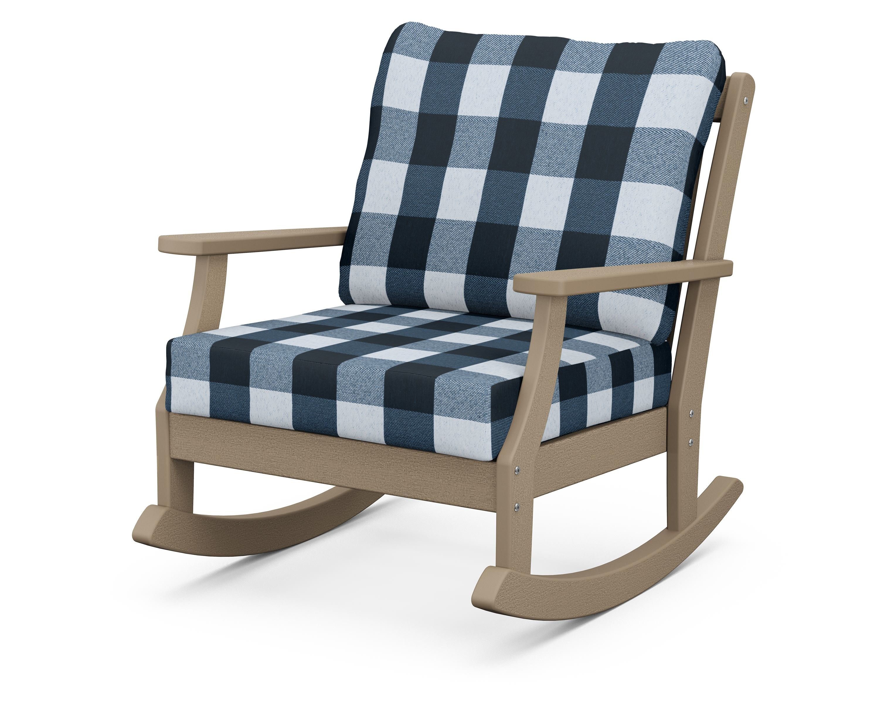 POLYWOOD® Braxton Deep Seating Rocking Chair in Vintage Sahara / Buffalo Plaid Marine Indigo
