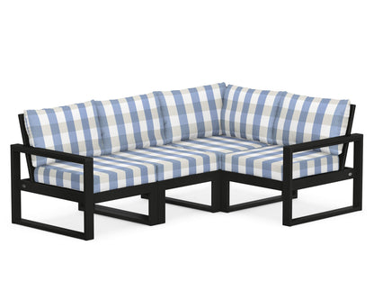 POLYWOOD® EDGE 4-Piece Modular Deep Seating Set in Black / Buffalo Plaid Sky Blue