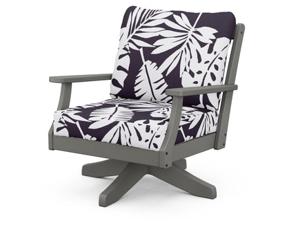 POLYWOOD® Braxton Deep Seating Swivel Chair in Slate Grey / Leaf Navy