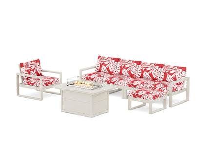 POLYWOOD® EDGE Sectional Lounge and Fire Pit Set in Sand / Leaf Crimson