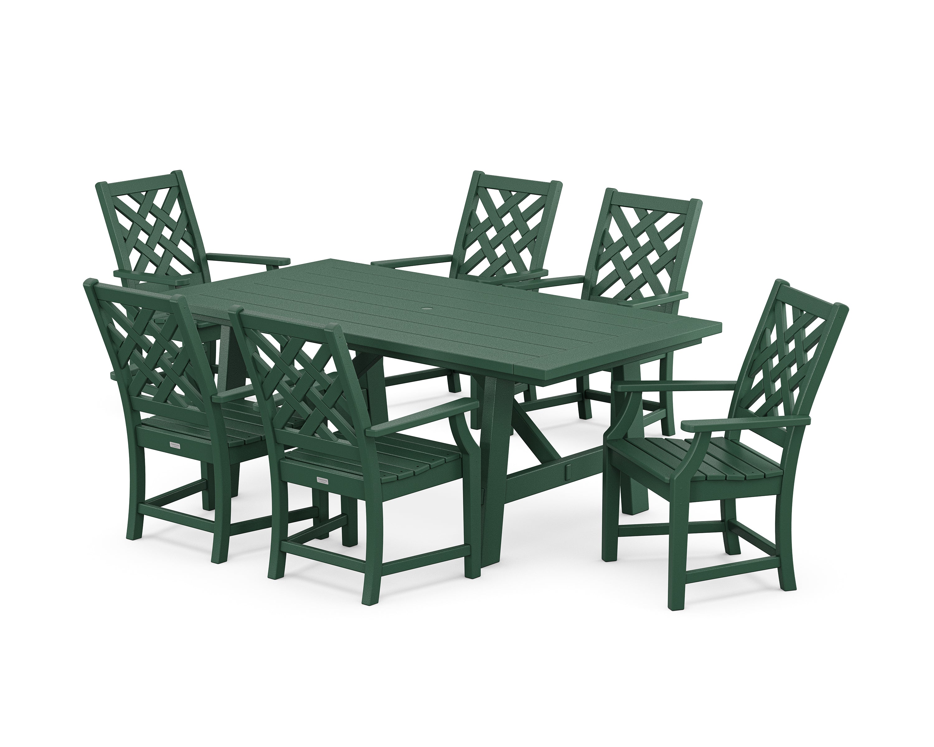 Country Living Wovendale Arm Chair 7-Piece Rustic Farmhouse Dining Set in Green
