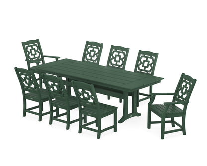 Martha Stewart by POLYWOOD® Chinoiserie 9-Piece Farmhouse Dining Set with Trestle Legs in Green