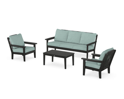 Country Living Cottage 4-Piece Deep Seating Set with Sofa in Black / Glacier Spa