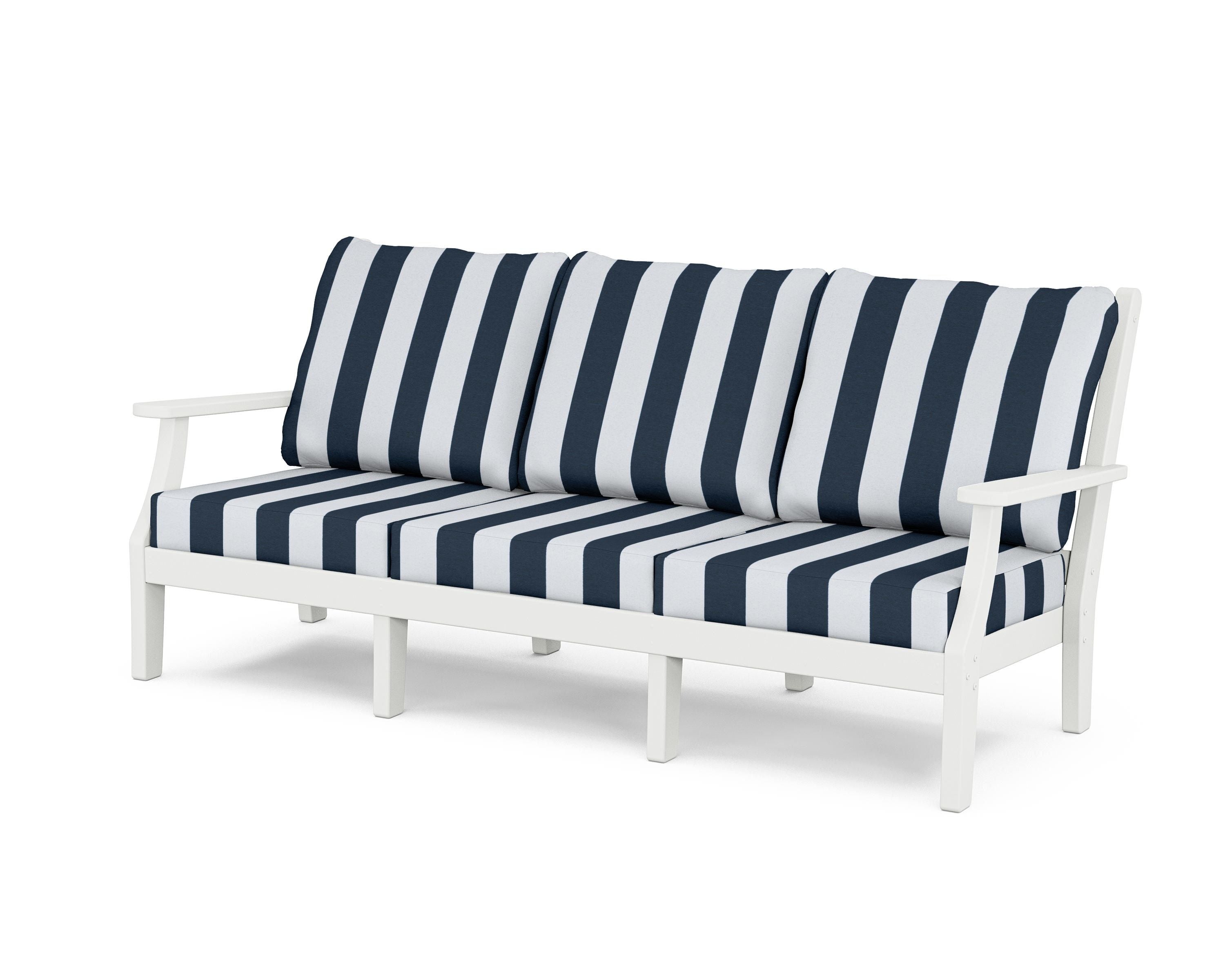 Country Living Wovendale Deep Seating Sofa in White / Cabana Stripe Marine Indigo