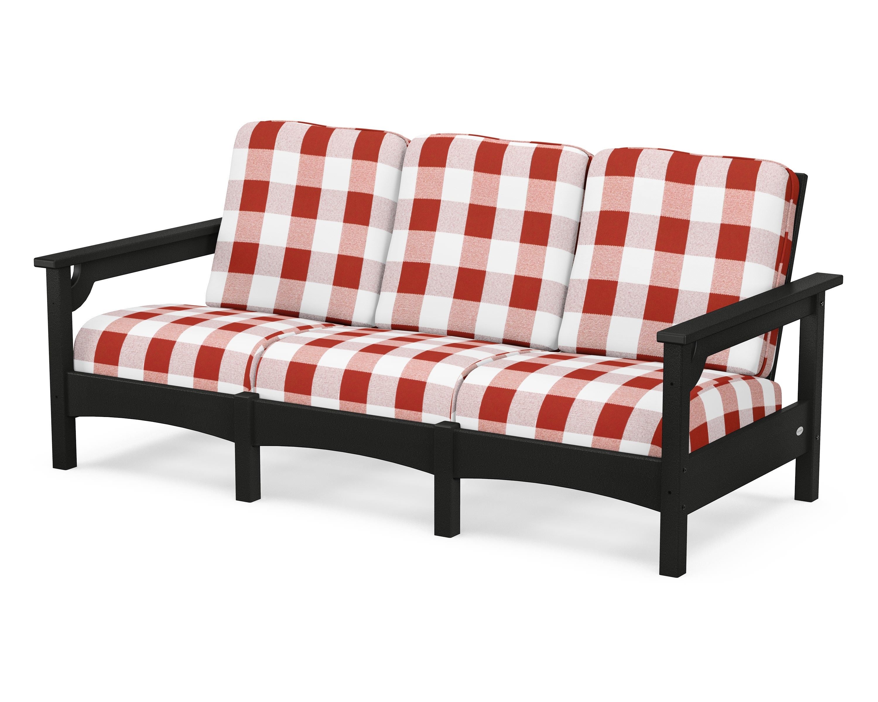 POLYWOOD® Club Sofa in Black / Buffalo Plaid Crimson