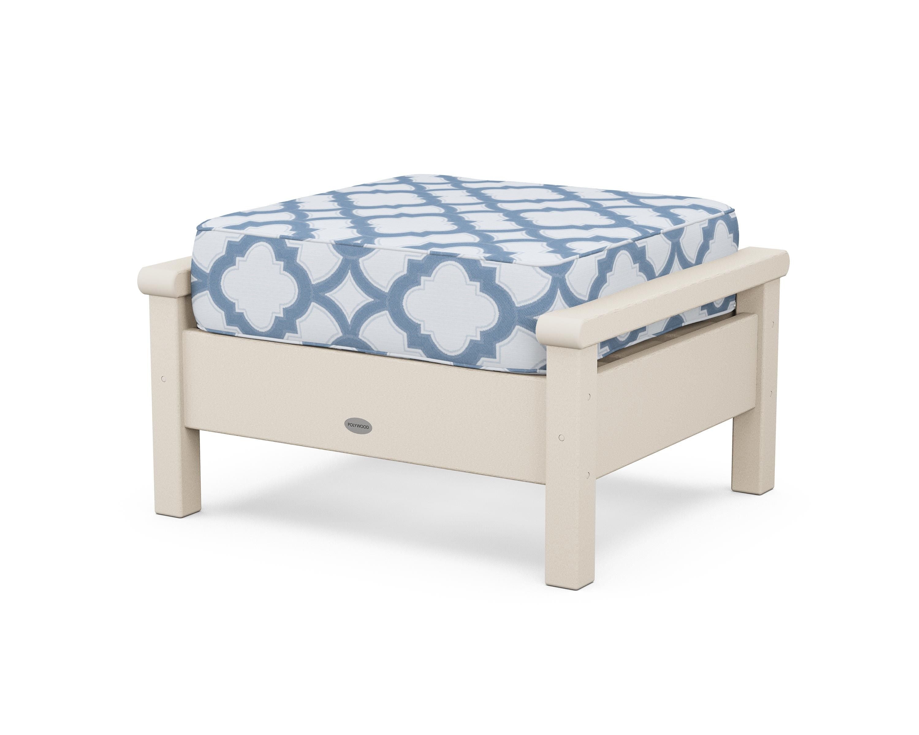 POLYWOOD® Harbour Deep Seating Ottoman in Sand / Trellis Sky Blue