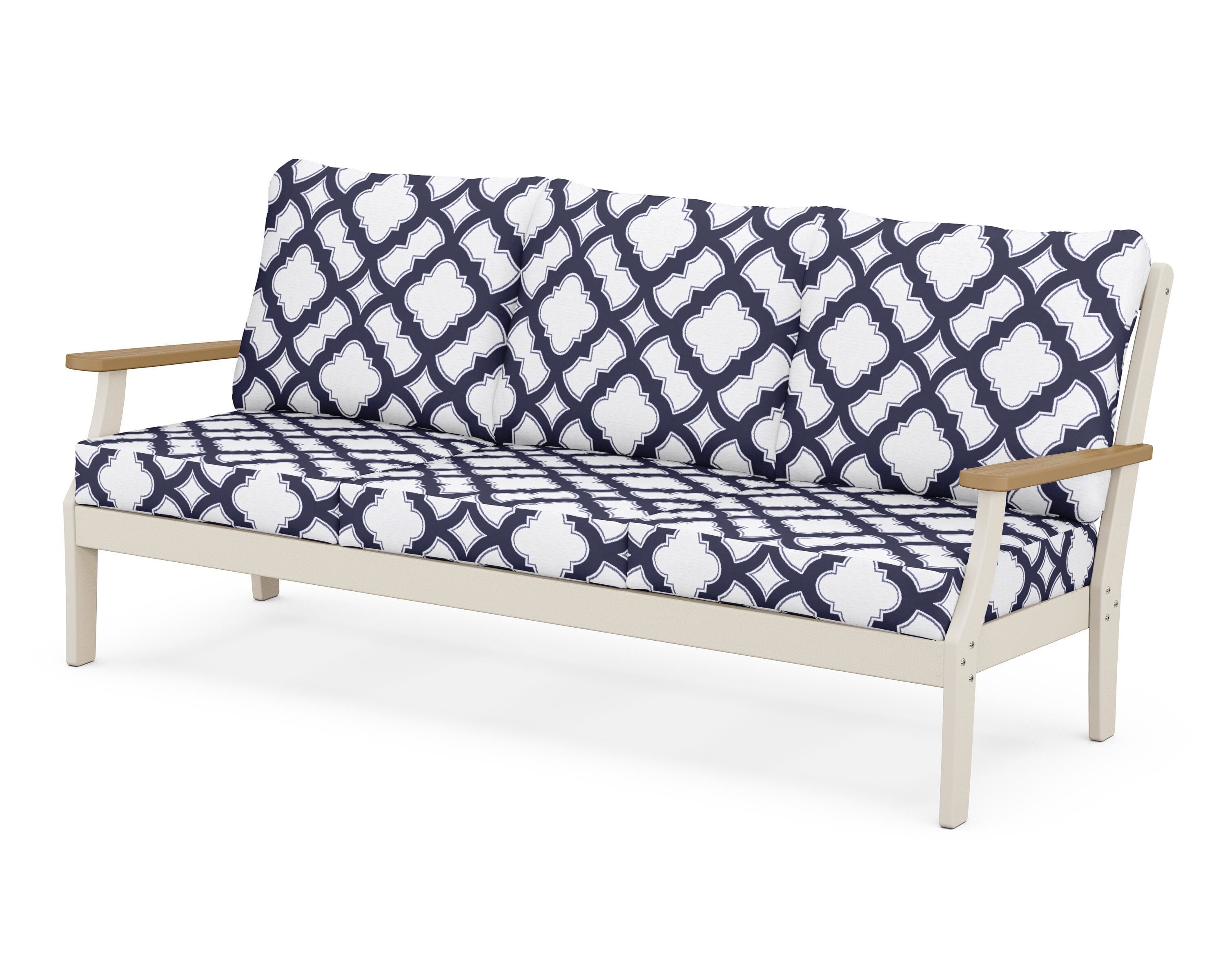 POLYWOOD® Braxton Deep Seating Sofa in Sand / Natural / Trellis Navy
