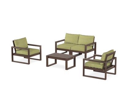 POLYWOOD® EDGE Sectional 4-Piece Deep Seating Set with Loveseat in Mahogany / Chartreuse Boucle
