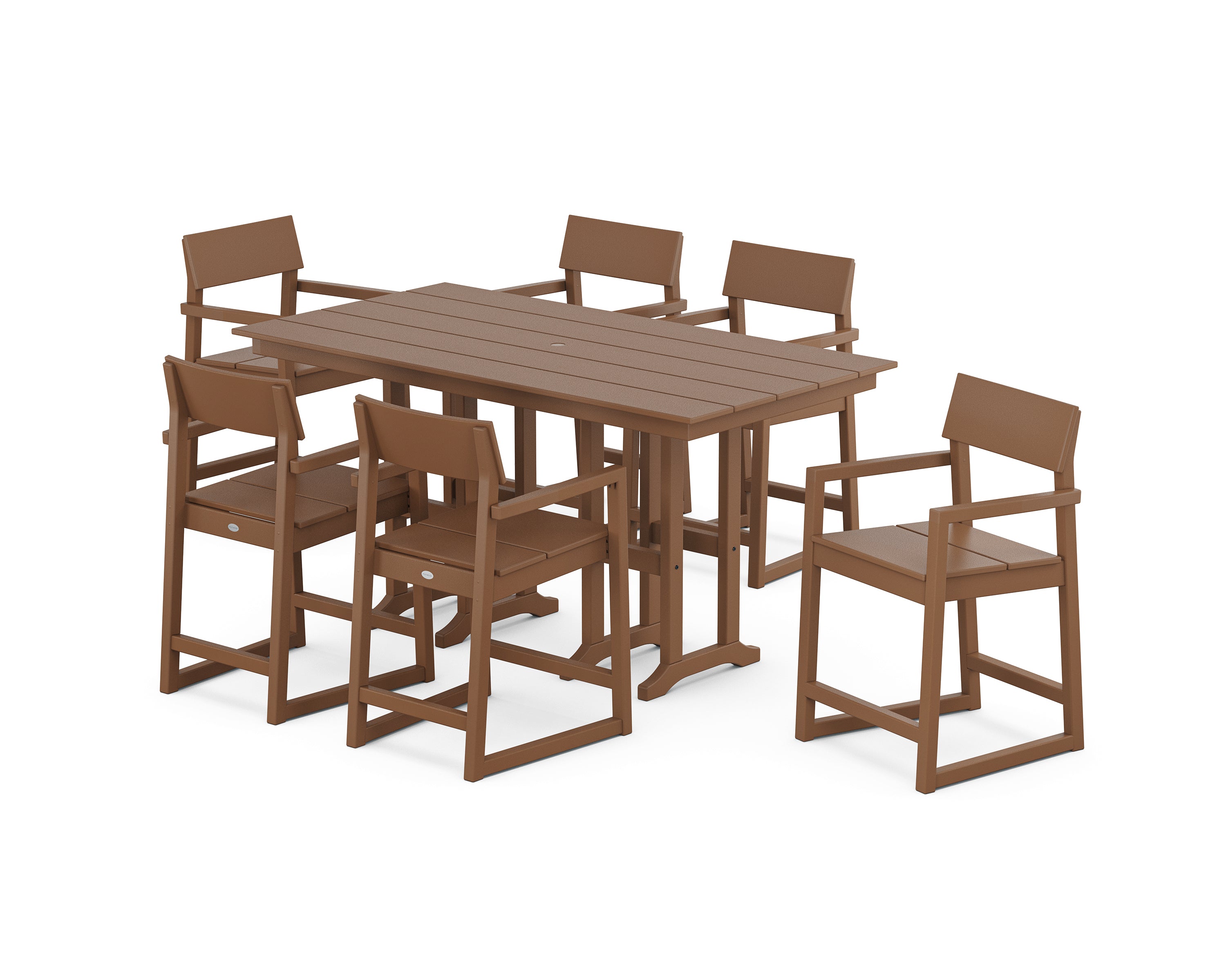 POLYWOOD® EDGE Arm Chair 7-Piece Farmhouse Counter Set in Teak
