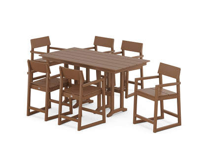 POLYWOOD® EDGE Arm Chair 7-Piece Farmhouse Counter Set in Teak