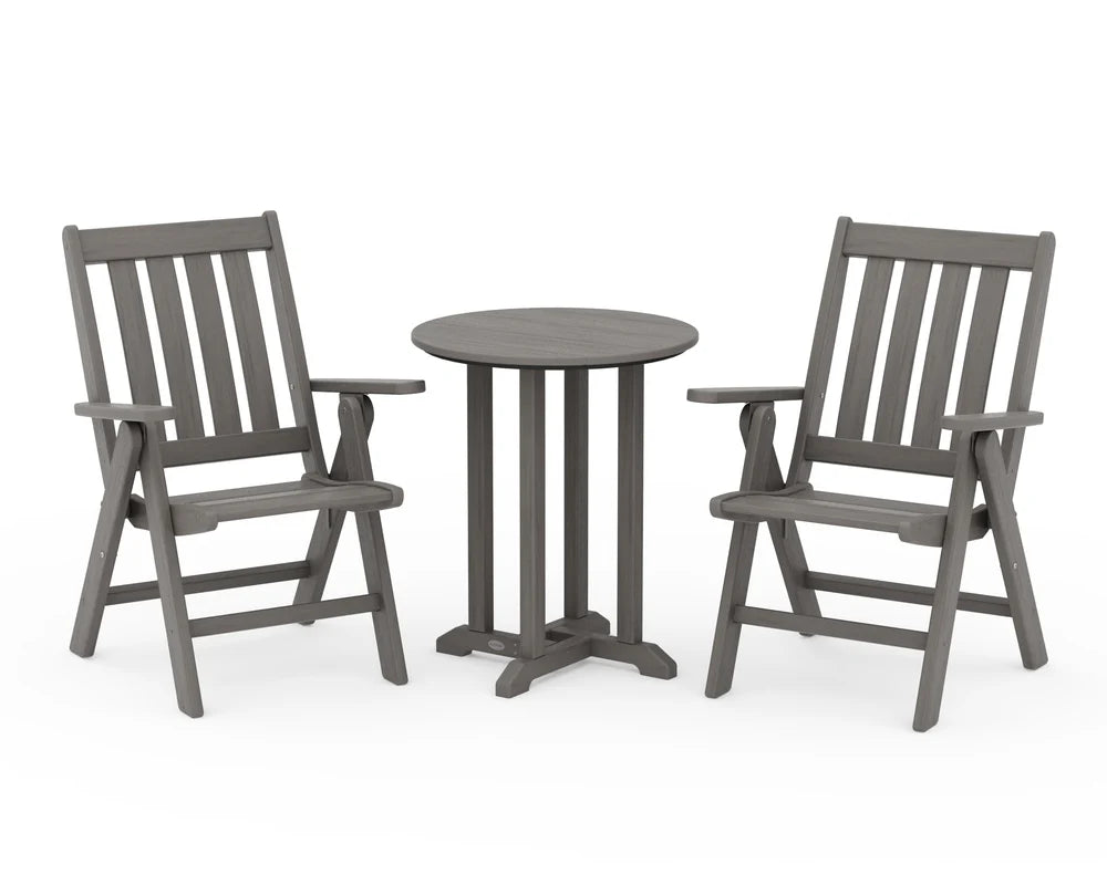 Vineyard Folding Chair 3-Piece Round Dining Set