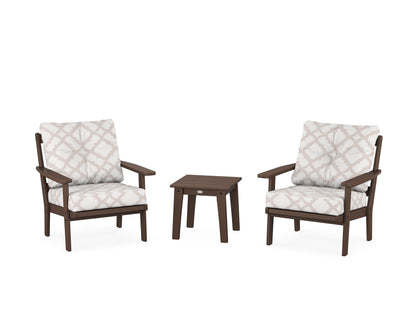 POLYWOOD® Prairie 3-Piece Deep Seating Set in Mahogany / Trellis Dune Burlap