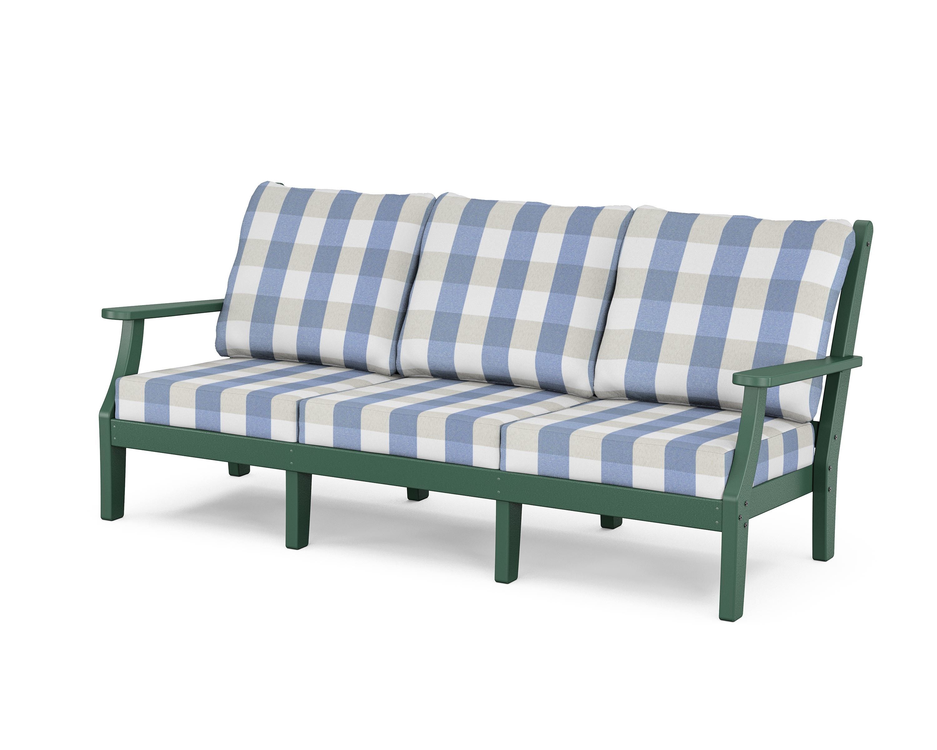 Country Living Wovendale Deep Seating Sofa in Green / Buffalo Plaid Sky Blue