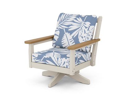 POLYWOOD® Chippendale Deep Seating Swivel Chair in Sand / Natural / Leaf Sky Blue