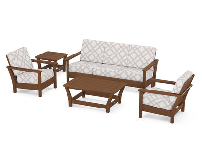 POLYWOOD® Harbour 5-Piece Deep Seating Set in Teak / Trellis Dune Burlap