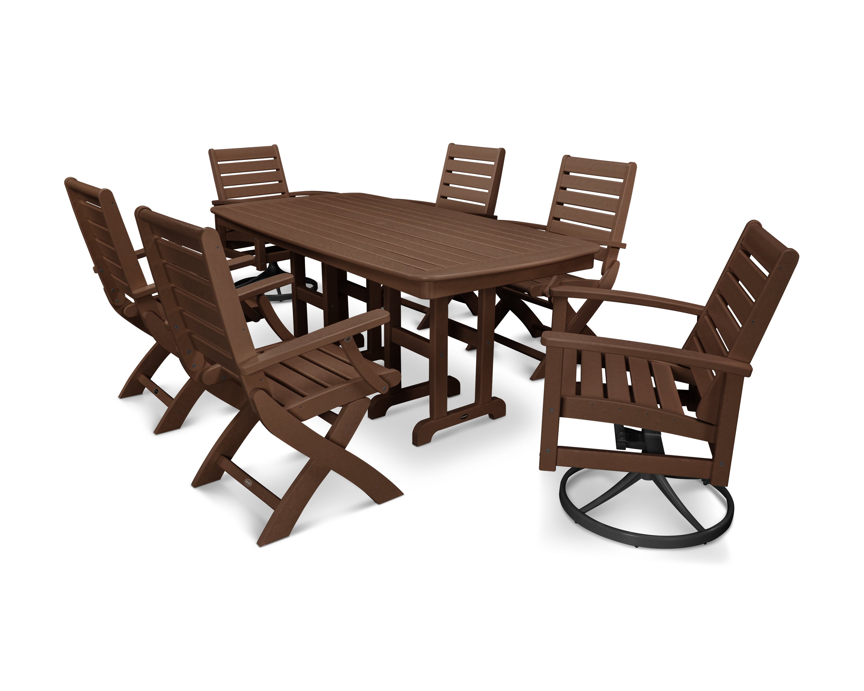 POLYWOOD® Signature 7-Piece Swivel Dining Set in Textured Bronze / Mahogany