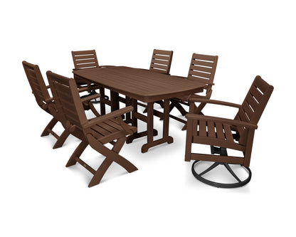 POLYWOOD® Signature 7-Piece Swivel Dining Set in Textured Bronze / Mahogany