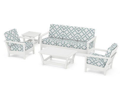 POLYWOOD® Harbour 5-Piece Deep Seating Set in White / Trellis Glacier Spa