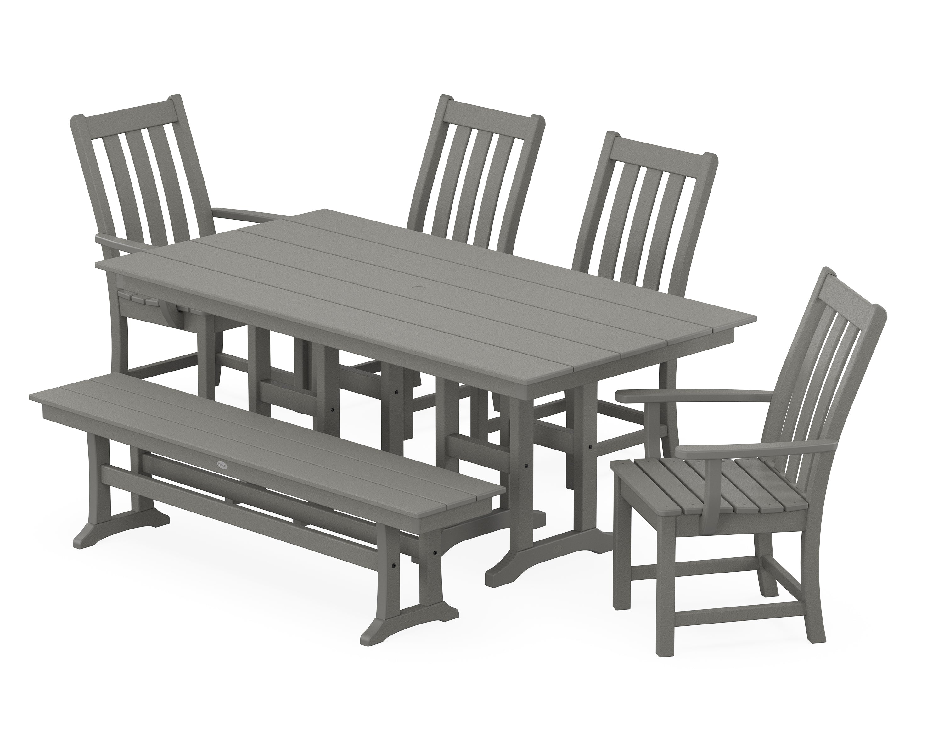 POLYWOOD® Vineyard 6-Piece Farmhouse Dining Set with Bench in Slate Grey