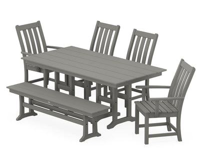 POLYWOOD® Vineyard 6-Piece Farmhouse Dining Set with Bench in Slate Grey
