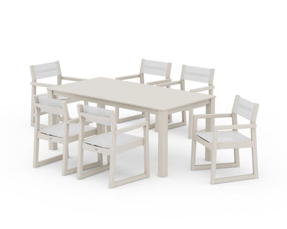 POLYWOOD® EDGE Sling Arm Chair 7-Piece Parsons Dining Set in Sand / White Sling