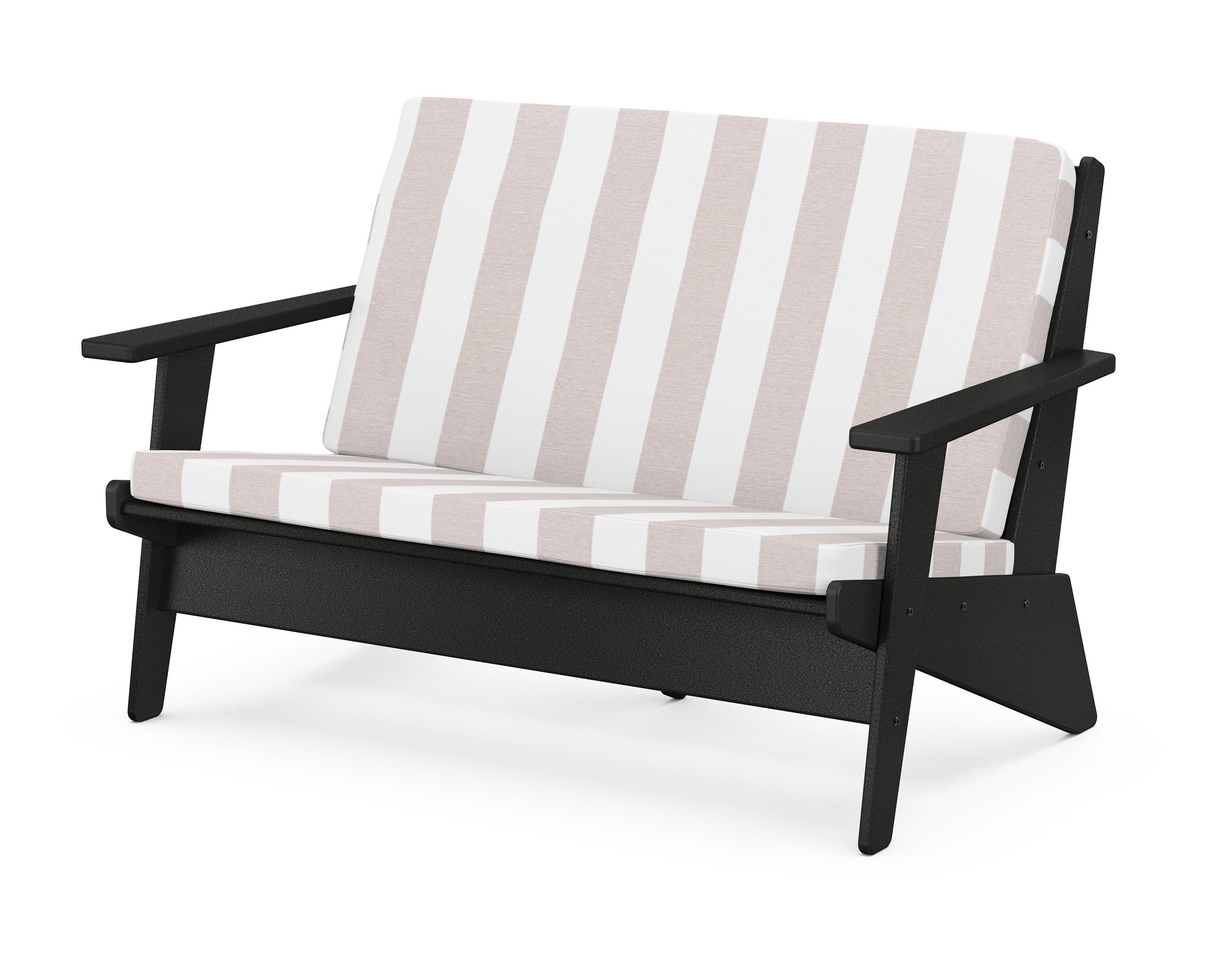 POLYWOOD® Riviera Modern Lounge Loveseat in Black / Cabana Stripe Dune Burlap