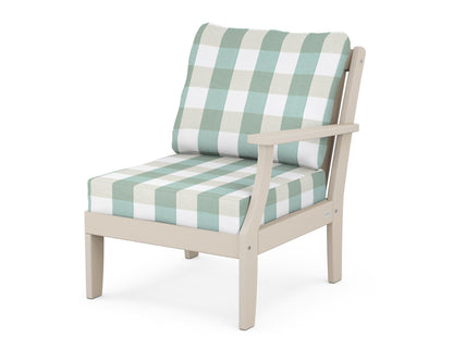 POLYWOOD® Braxton Modular Right Arm Chair in Sand / Buffalo Plaid Glacier Spa