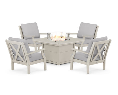 POLYWOOD® Braxton 5-Piece Deep Seating Conversation Set with Fire Pit Table in Sand / Granite
