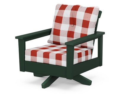 POLYWOOD® Prescott Deep Seating Swivel Chair in Green / Buffalo Plaid Crimson
