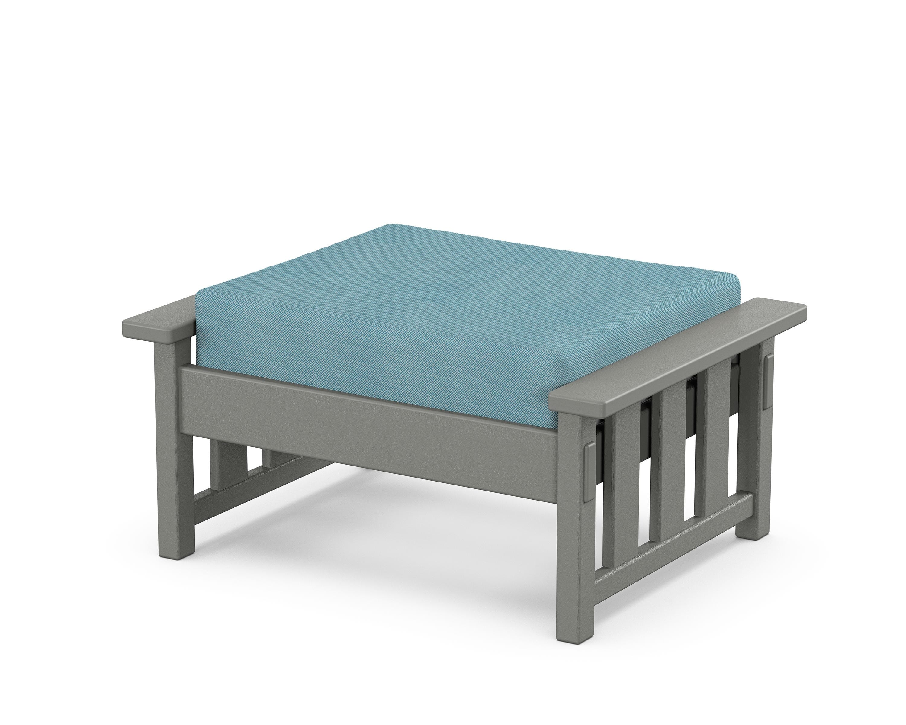 Martha Stewart by POLYWOOD® Acadia Deep Seating Ottoman in Slate Grey / Lattice Sky Blue
