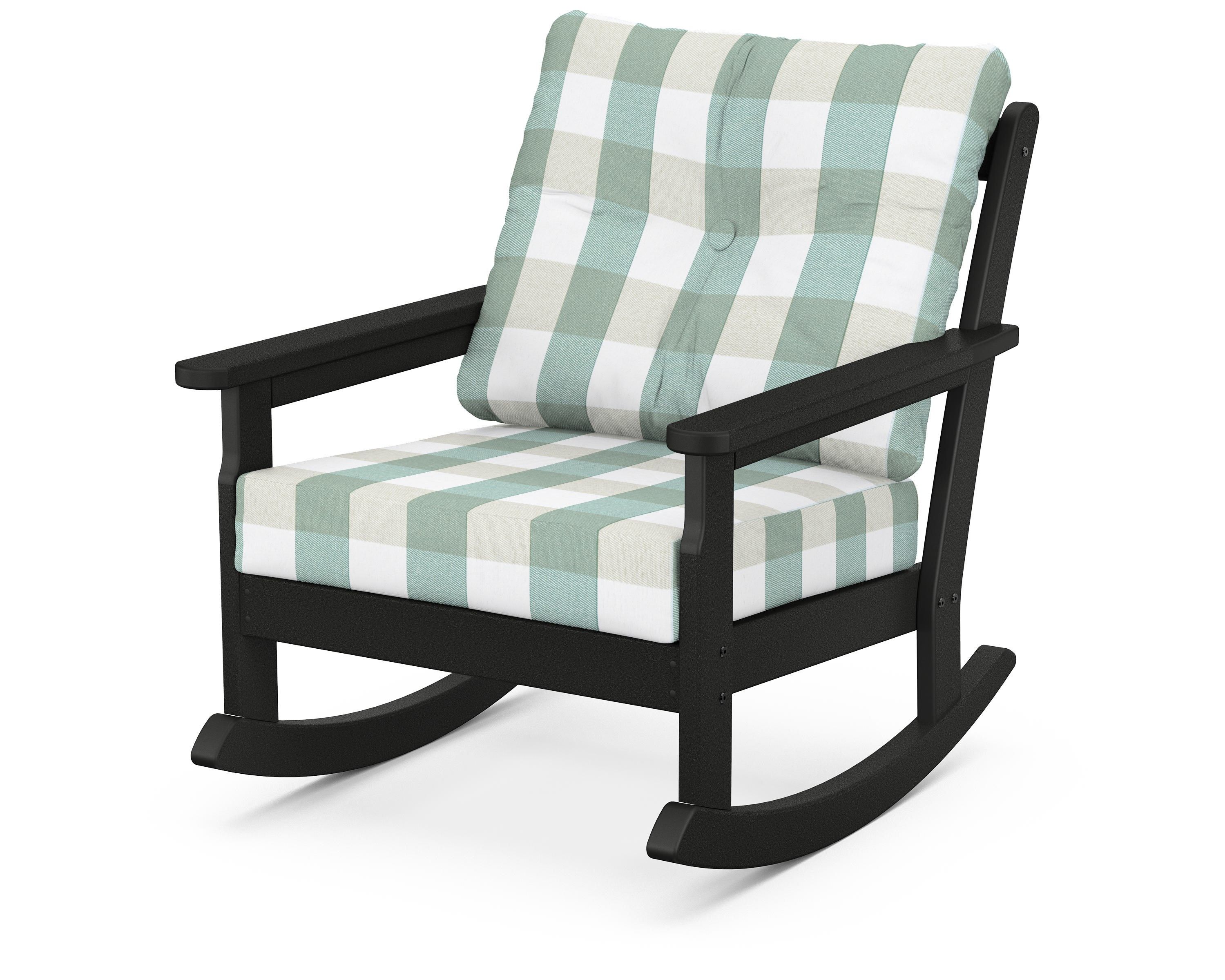POLYWOOD® Vineyard Deep Seating Rocking Chair in Black / Buffalo Plaid Glacier Spa