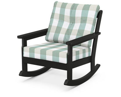 POLYWOOD® Vineyard Deep Seating Rocking Chair in Black / Buffalo Plaid Glacier Spa