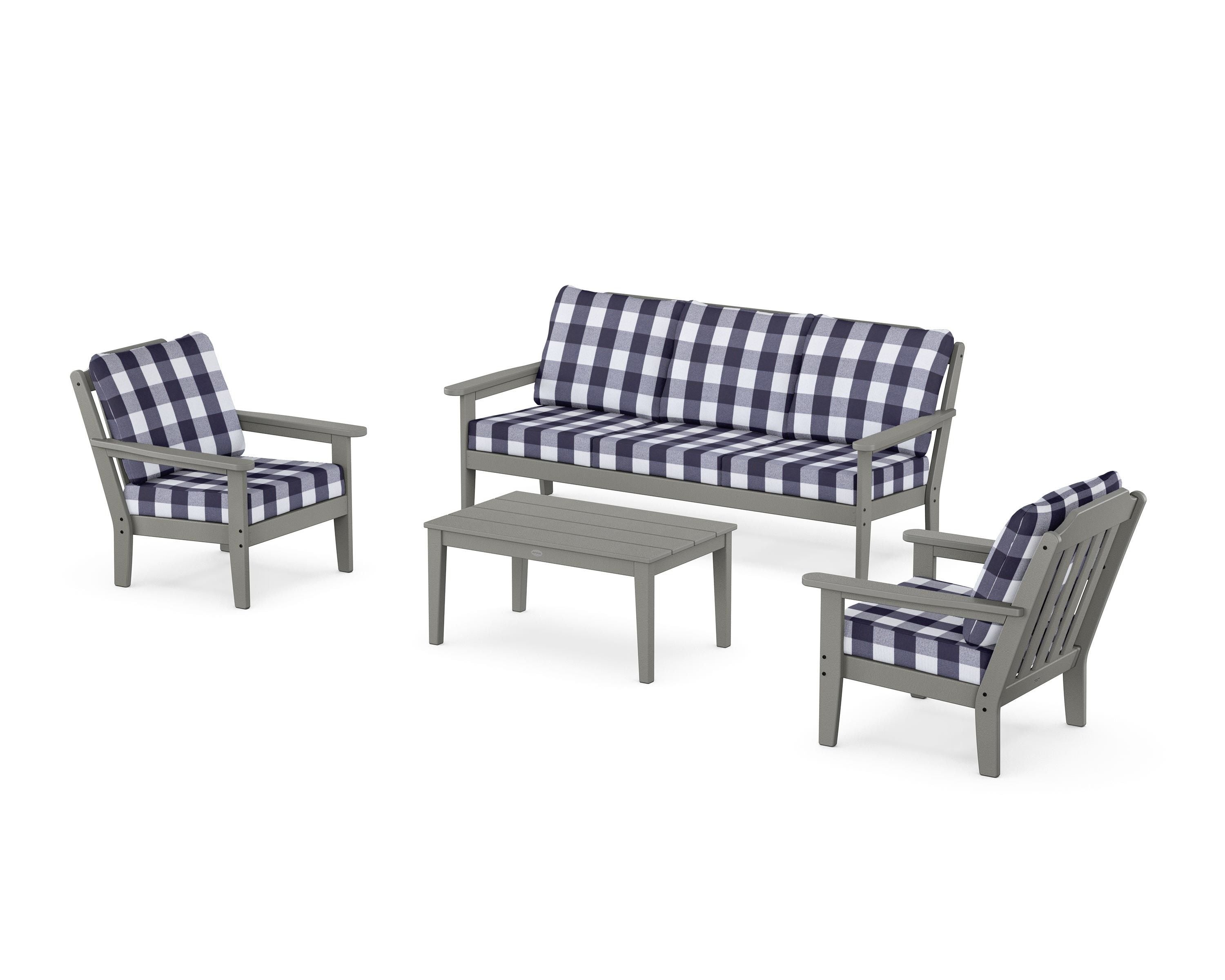 Country Living Cottage 4-Piece Deep Seating Set with Sofa in Slate Grey / Buffalo Plaid Navy