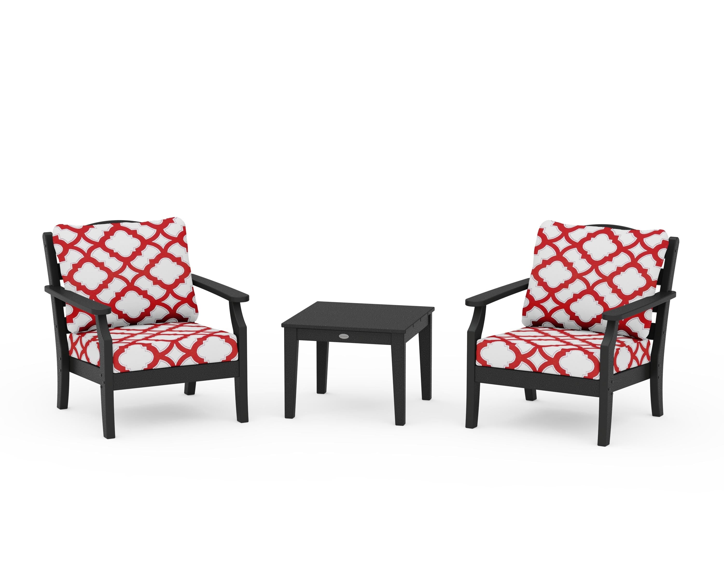 Draper James™ by  POLYWOOD® Savannah 3-Piece Deep Seating Set in Black / Trellis Crimson