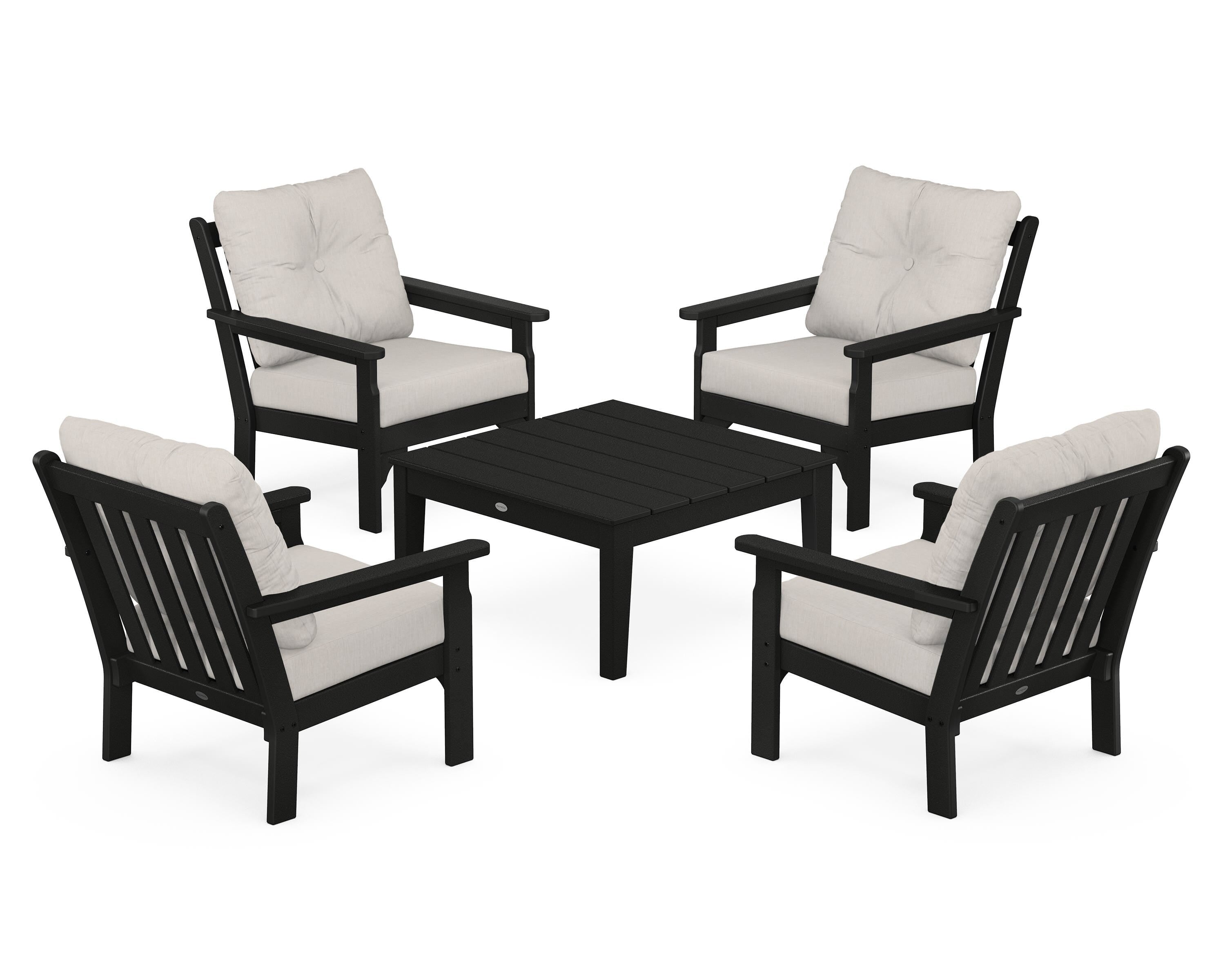 POLYWOOD® Vineyard 5-Piece Deep Seating Conversation Set in Black / Cast Ash