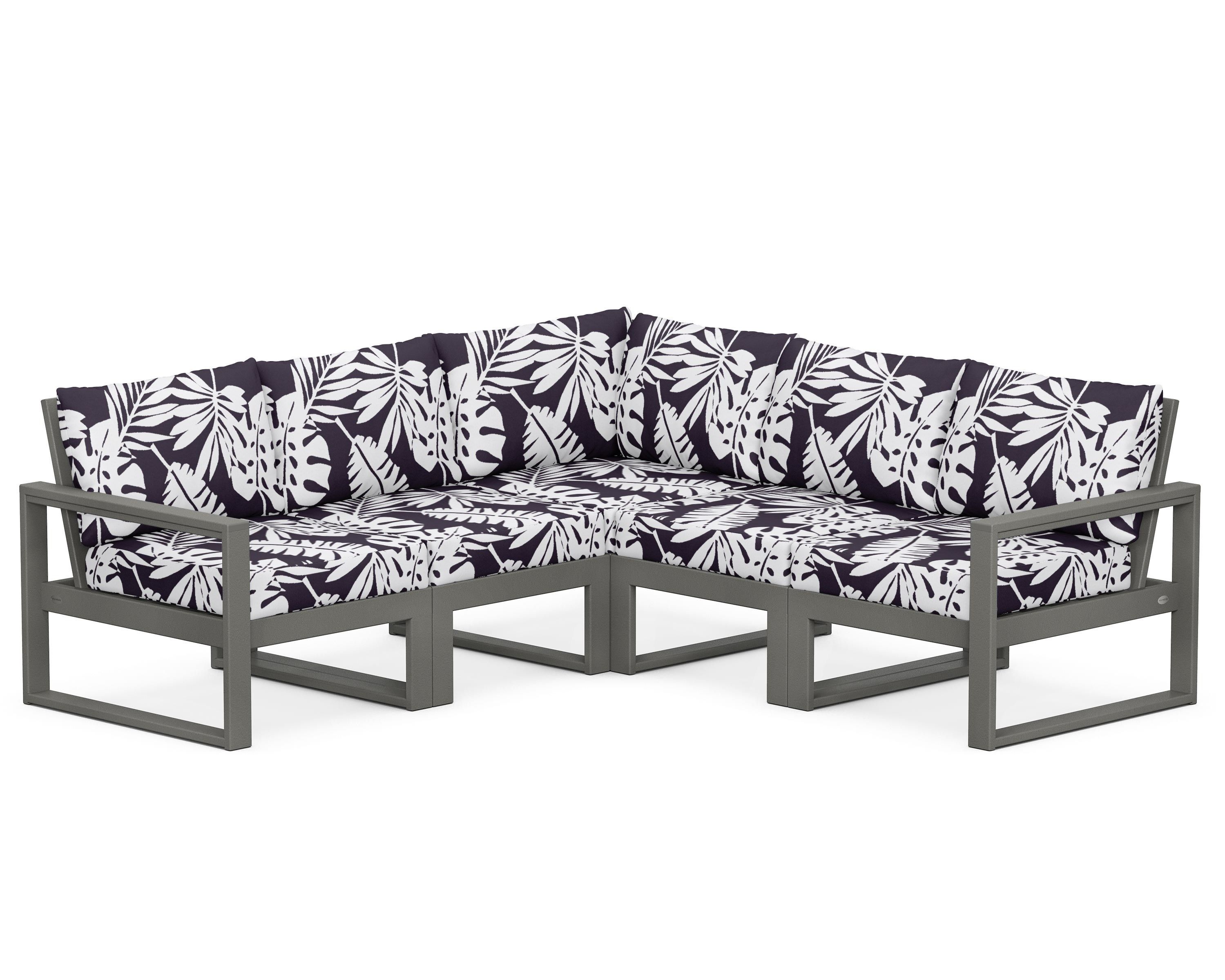 POLYWOOD® EDGE 5-Piece Modular Deep Seating Set in Slate Grey / Leaf Navy