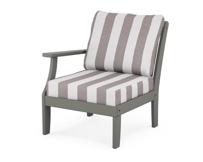 POLYWOOD® Braxton Modular Left Arm Chair in Slate Grey / Cabana Stripe Grey Mist