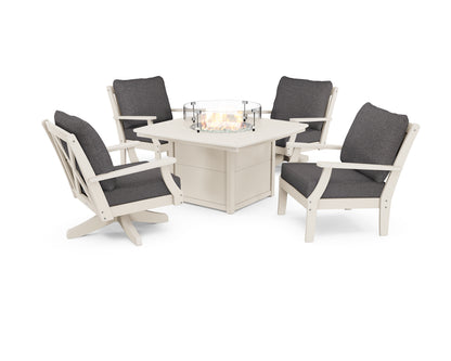 POLYWOOD® Braxton 5-Piece Deep Seating Set with Fire Table in Sand / Ash Charcoal