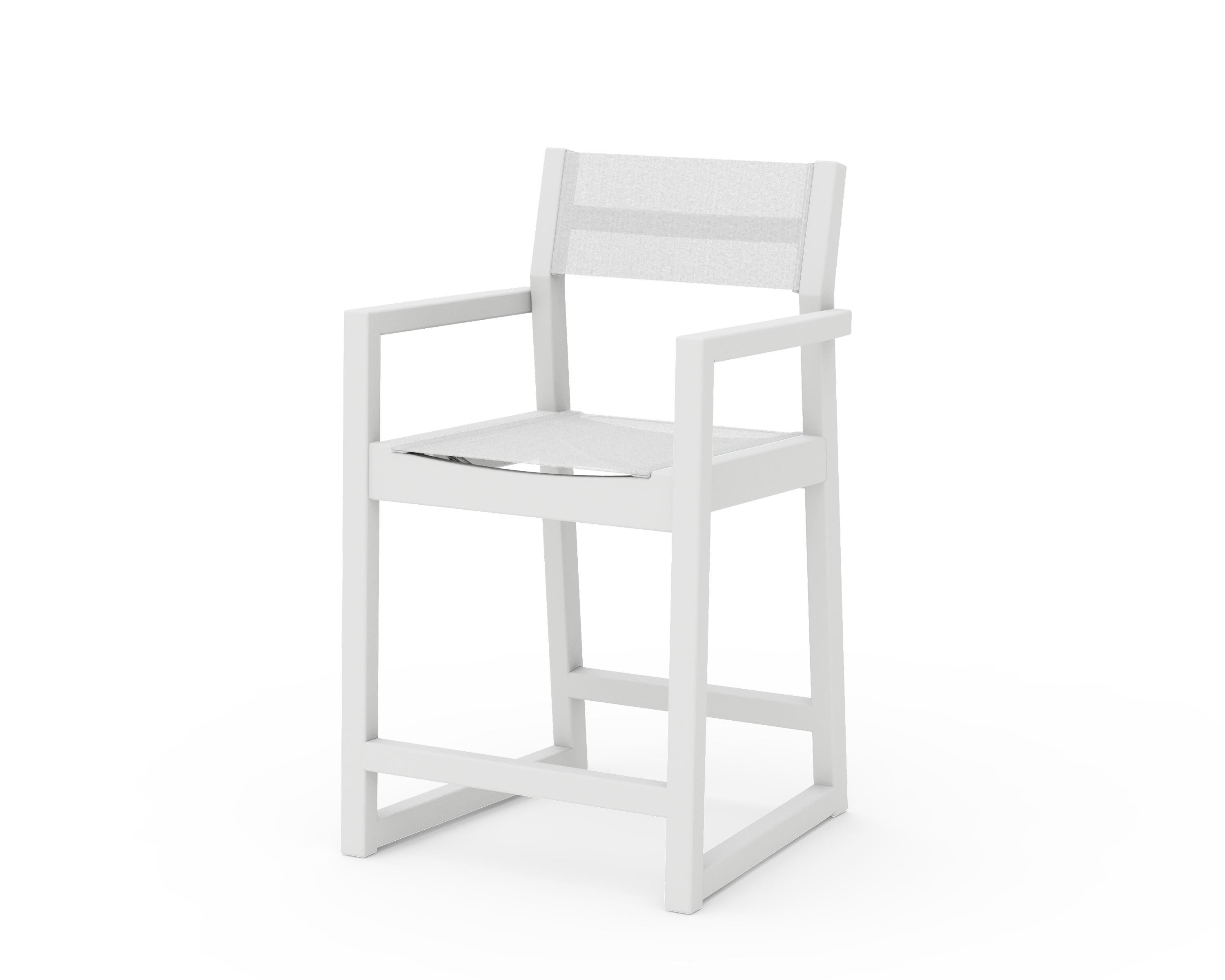 POLYWOOD® EDGE Sling Counter Arm Chair in White / White Sling