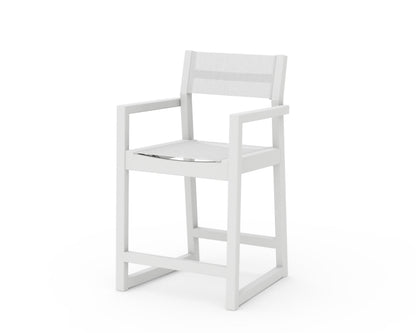 POLYWOOD® EDGE Sling Counter Arm Chair in White / White Sling