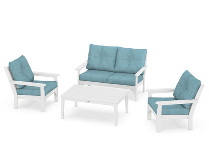 POLYWOOD® Vineyard 4-Piece Deep Seating Set in White / Lattice Sky Blue