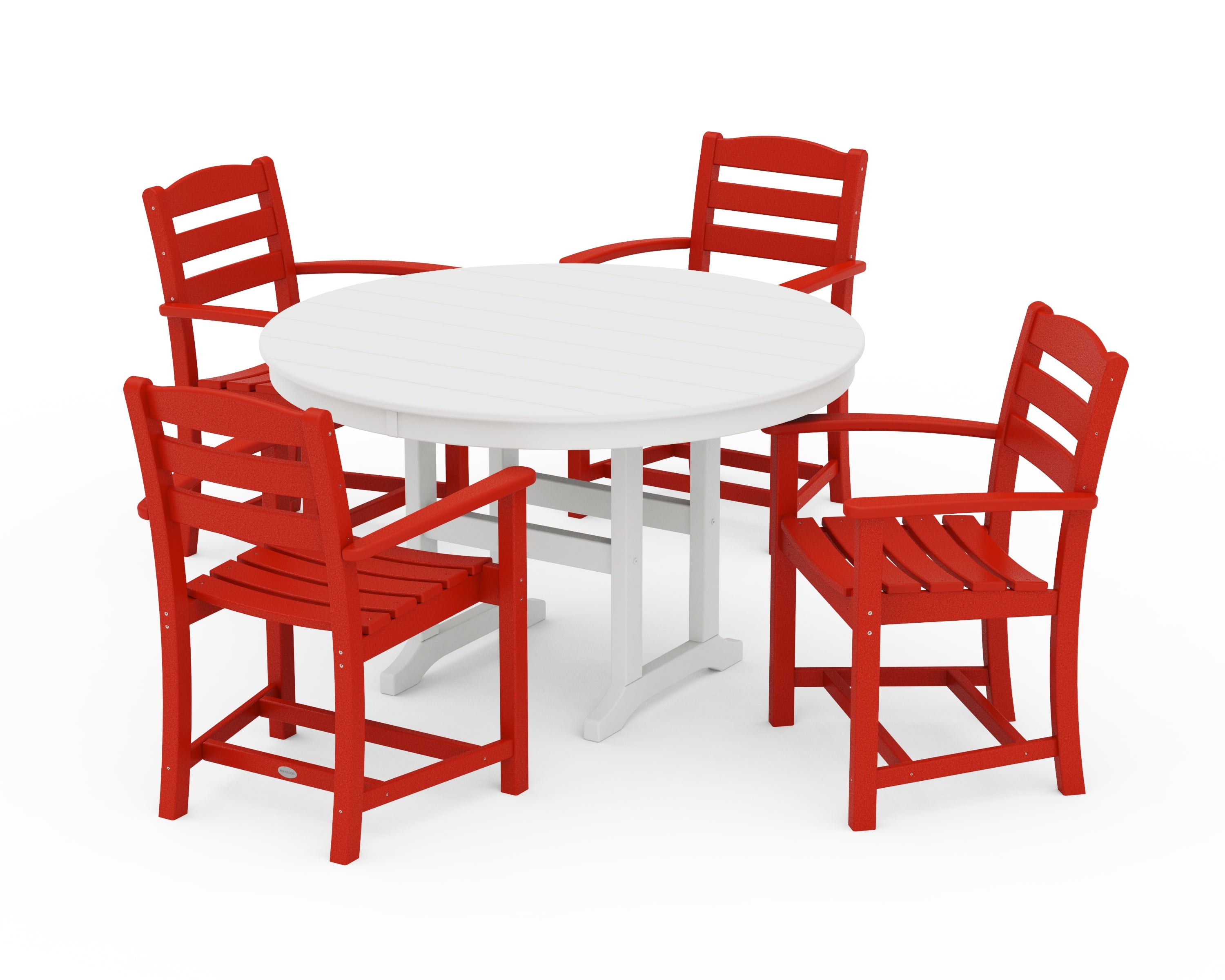 POLYWOOD® La Casa Café 5-Piece Round Farmhouse Dining Set in Sunset Red / White