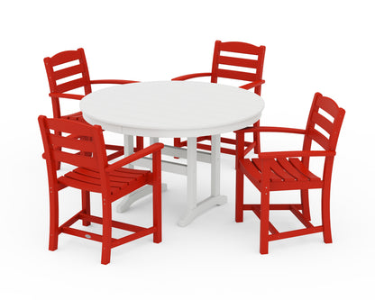 POLYWOOD® La Casa Café 5-Piece Round Farmhouse Dining Set in Sunset Red / White