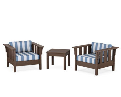 Martha Stewart by POLYWOOD® Acadia 3-Piece Deep Seating Set in Mahogany / Cabana Stripe Sky Blue