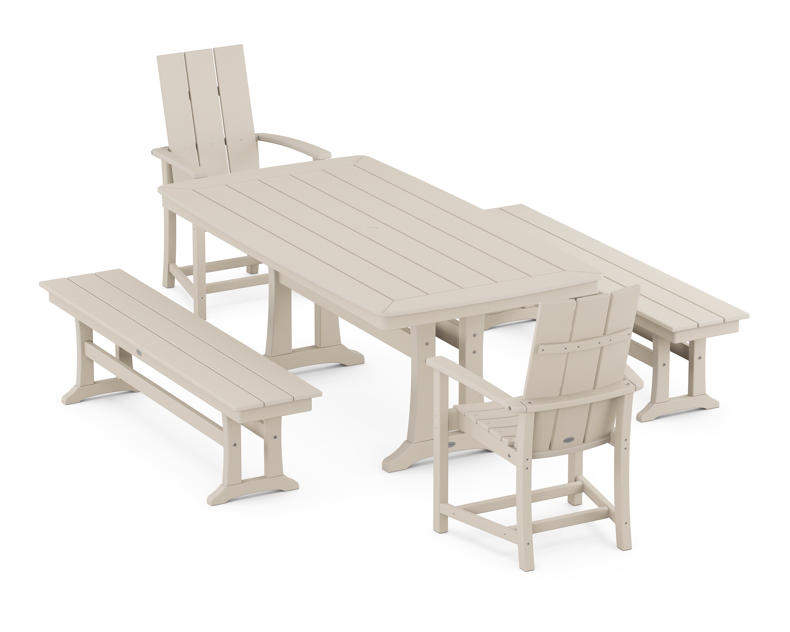 POLYWOOD® Modern Adirondack 5-Piece Dining Set with Trestle Legs in Sand