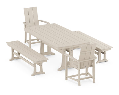 POLYWOOD® Modern Adirondack 5-Piece Dining Set with Trestle Legs in Sand