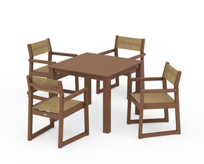 POLYWOOD® EDGE Sling Arm Chair 5-Piece Parsons Dining Set in Teak / Burlap Sling