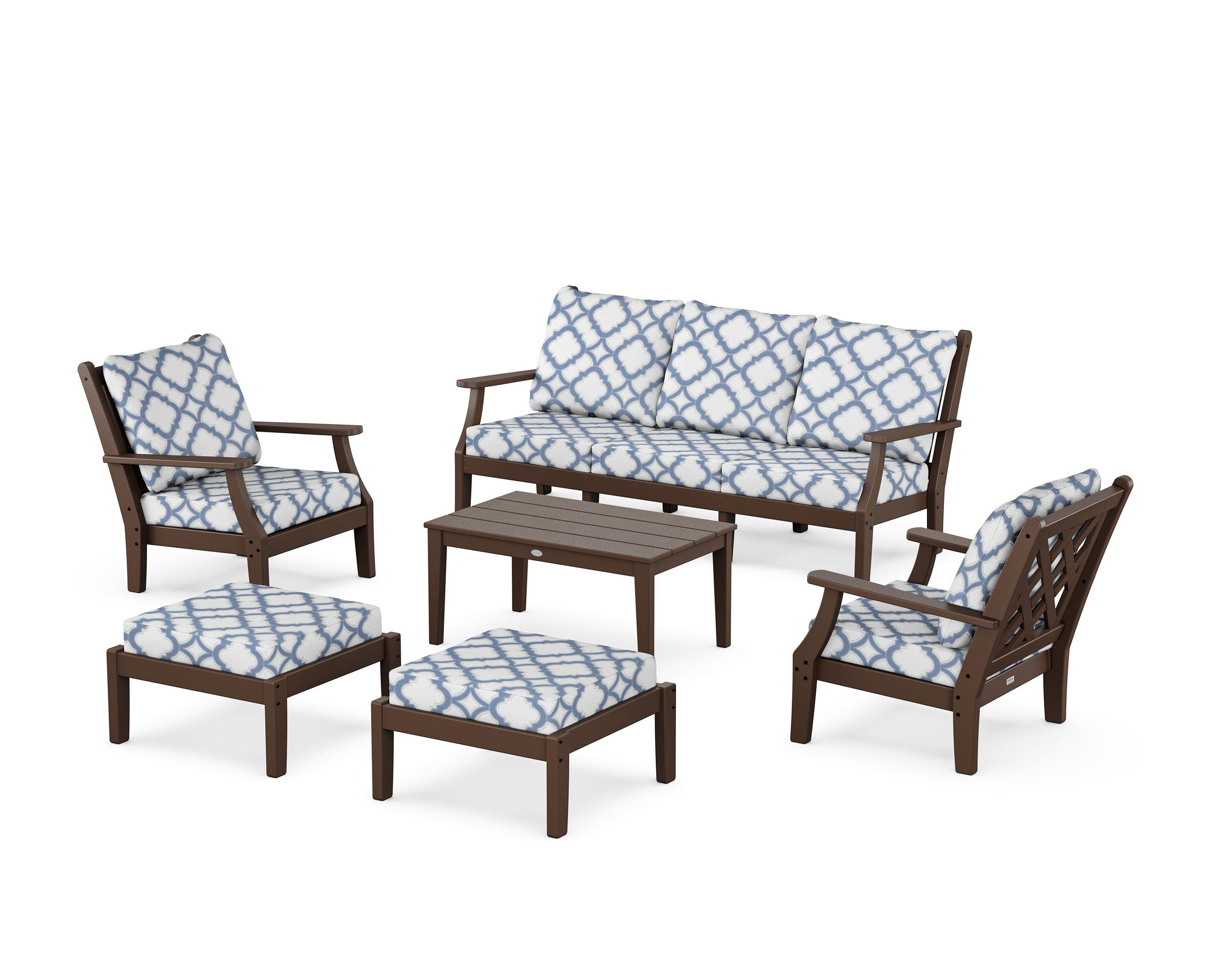 Country Living Wovendale 6-Piece Lounge Sofa Set in Mahogany / Trellis Sky Blue