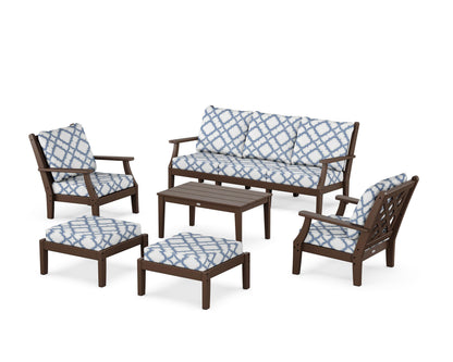 Country Living Wovendale 6-Piece Lounge Sofa Set in Mahogany / Trellis Sky Blue
