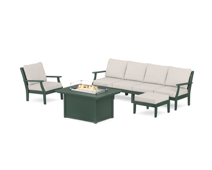POLYWOOD® Braxton Sectional Lounge and Fire Pit Set in Green / Cast Ash
